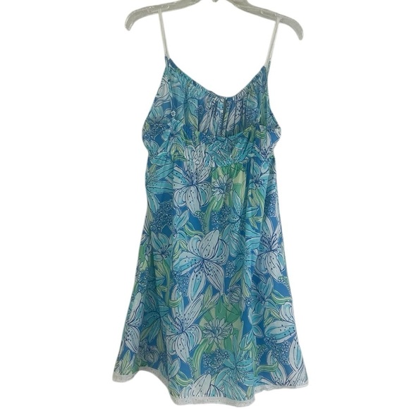 Lilly Pulitzer Dress Lace Babydoll Blue Cotton Medium Nightgown Fairy Floral - Picture 2 of 11